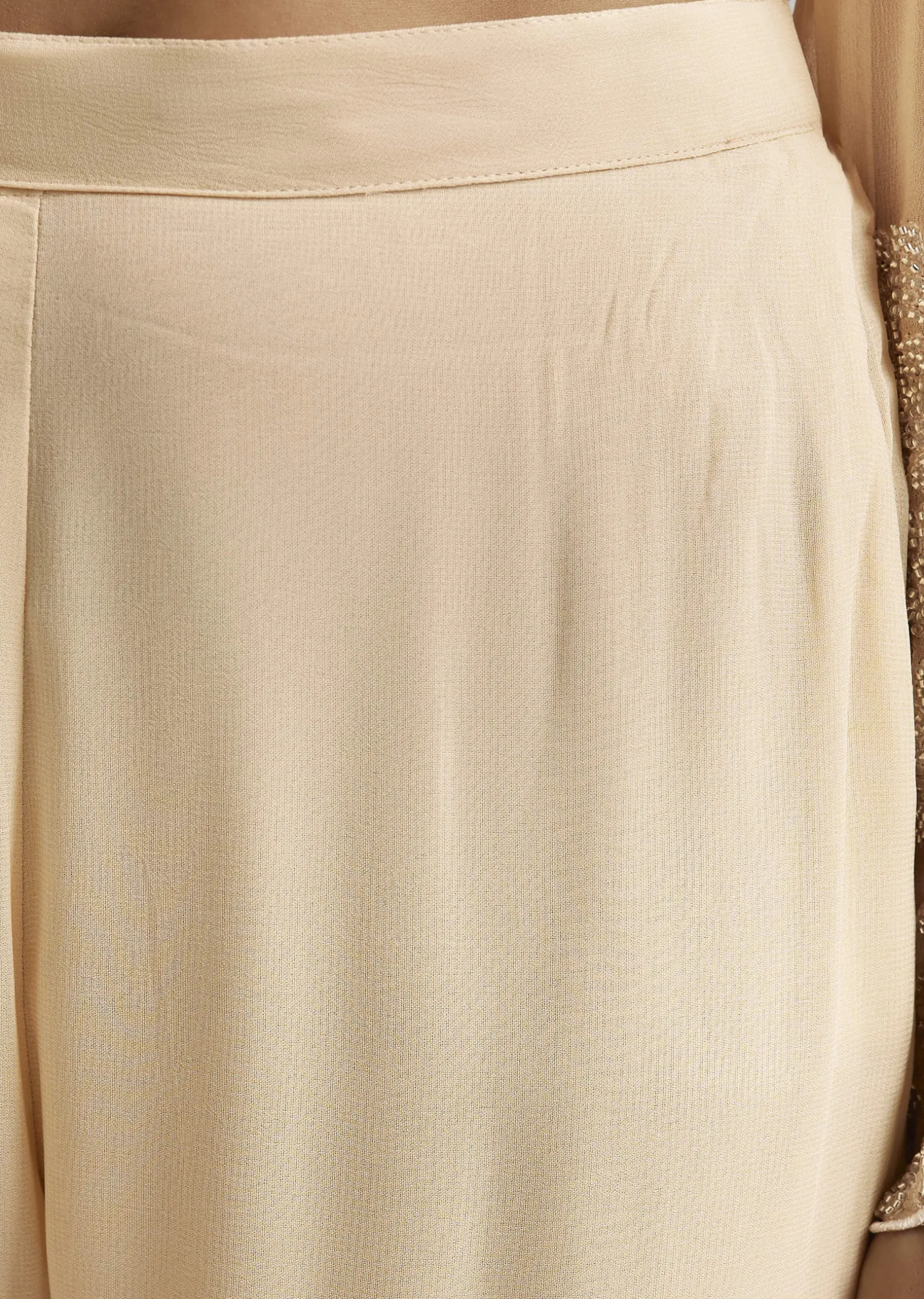 Off White Beaded Kurti Pant Set With Dupatta