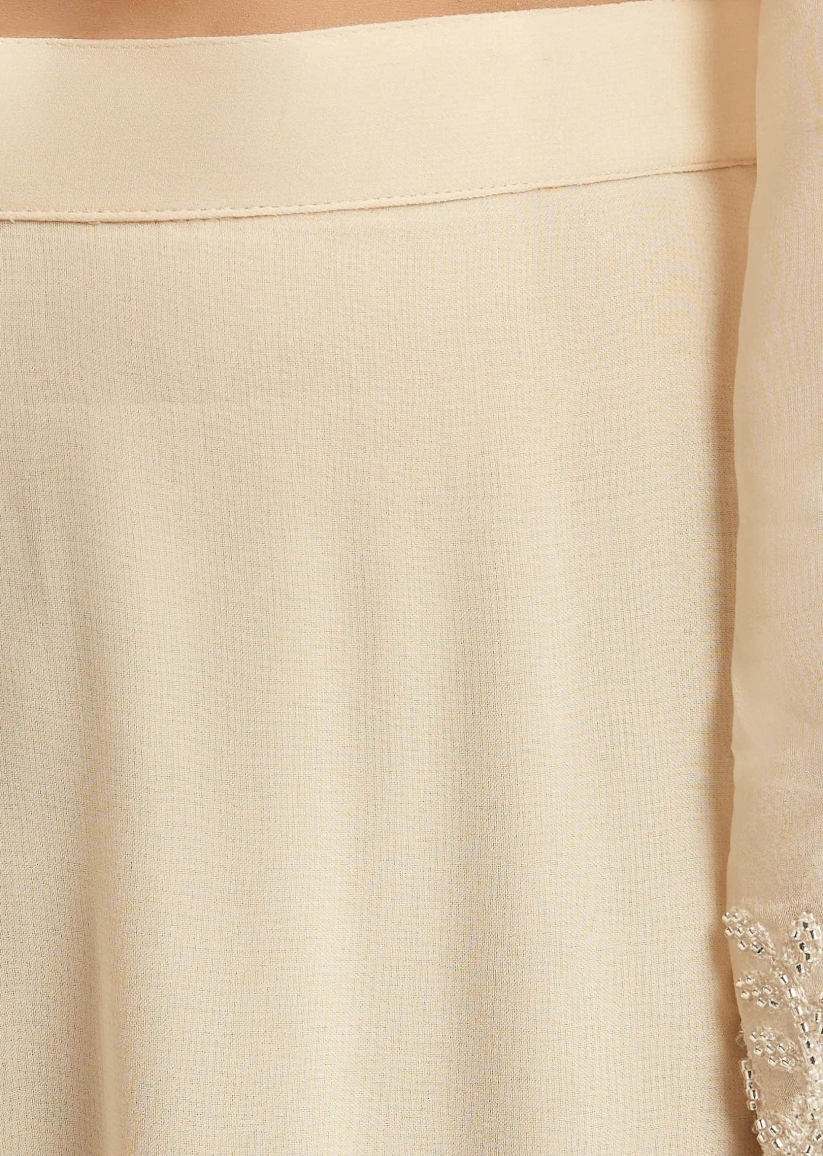 Off White Beaded Short Kurti Pant Set With Dupatta