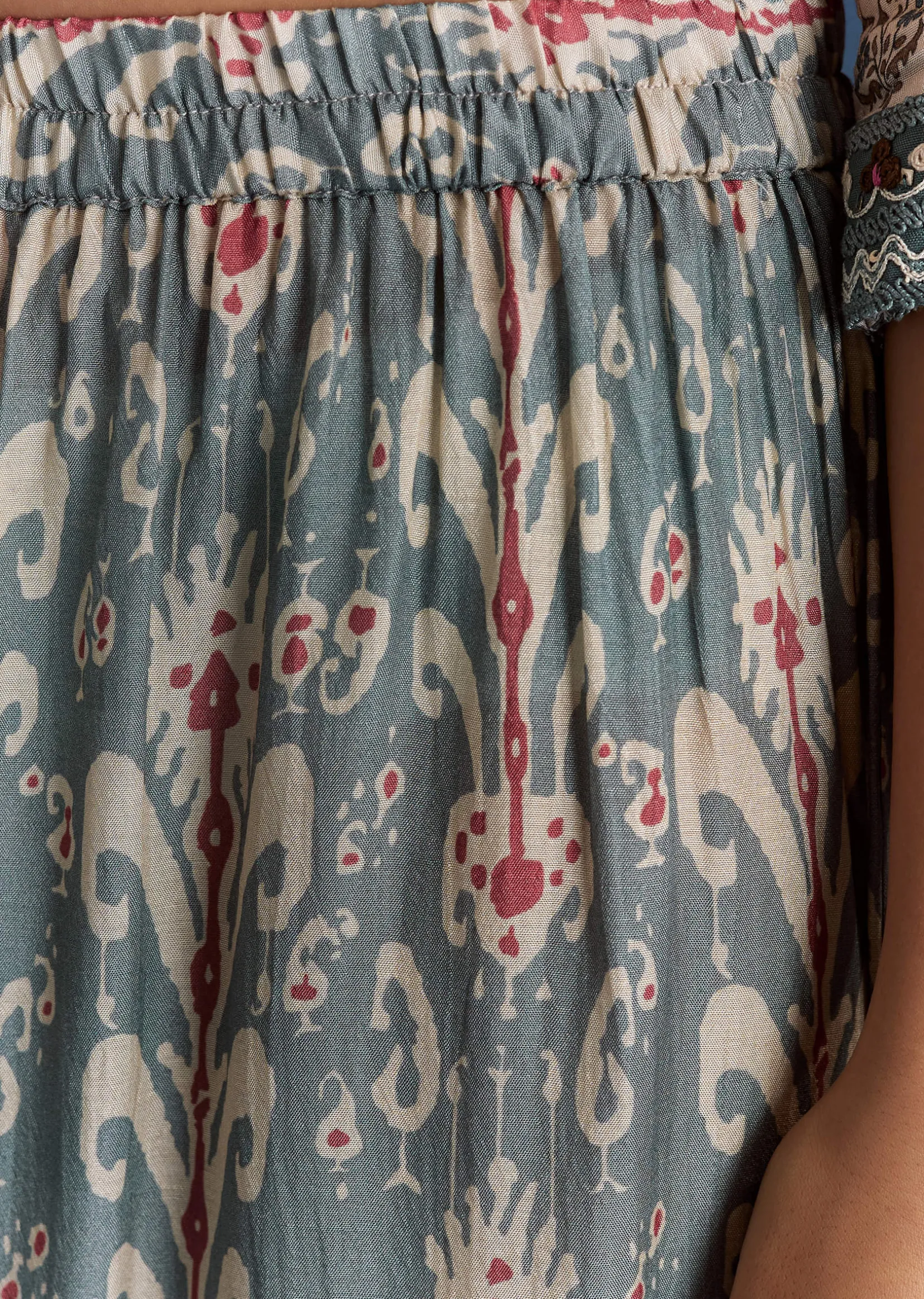 Off White Blue Muslin Anarkali With Print Detail