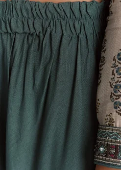 Off White Blue Printed Muslin Anarkali With Dupatta
