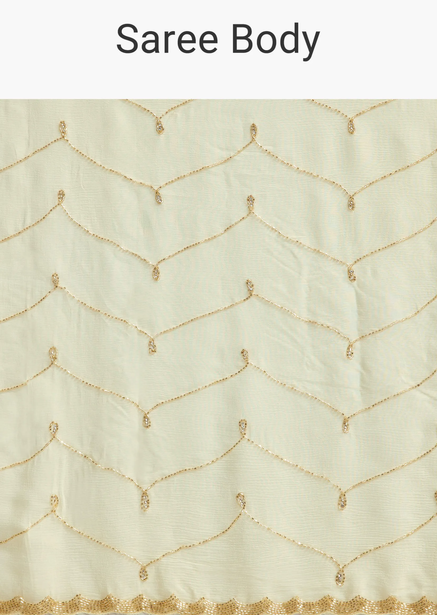Off White Chinon Saree with Cutdana and Stone Work