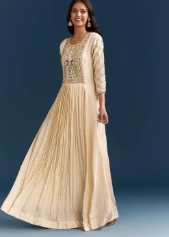 Off White Dola Silk Anarkali Suit With Beads Gotta And Cut Dana Work