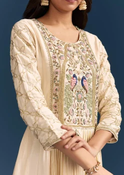 Off White Dola Silk Anarkali Suit With Beads Gotta And Cut Dana Work