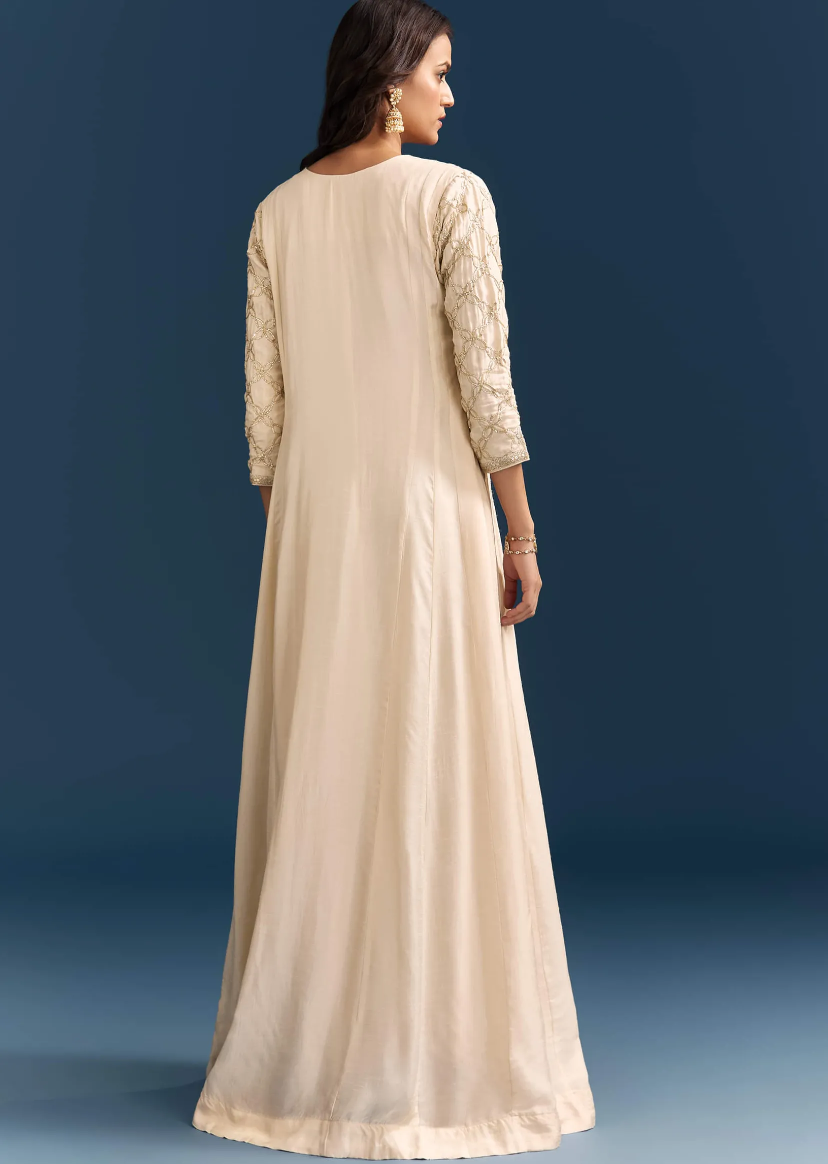 Off White Dola Silk Anarkali Suit With Beads Gotta And Cut Dana Work