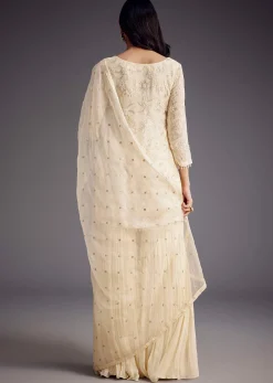 Off White Embroidered Sharara Set With Organza Dupatta
