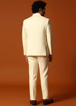 Off White Embroidered Silk Jodhpuri Suit For Men