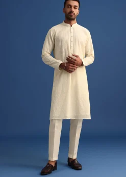 Off White Georgette Embroidered Kurta Set