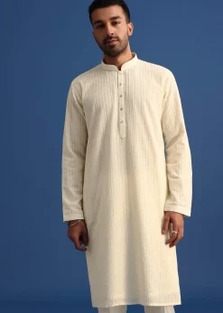 Off White Georgette Embroidered Kurta Set