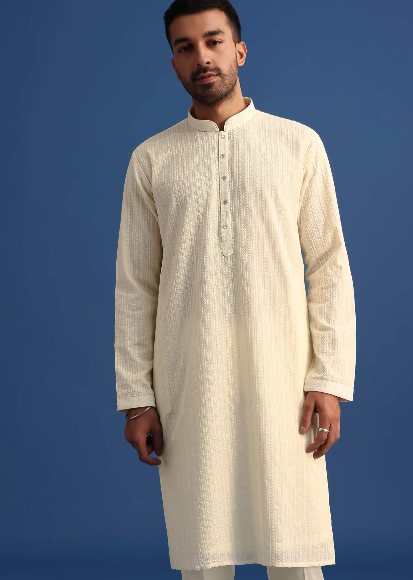 Off White Georgette Embroidered Kurta Set