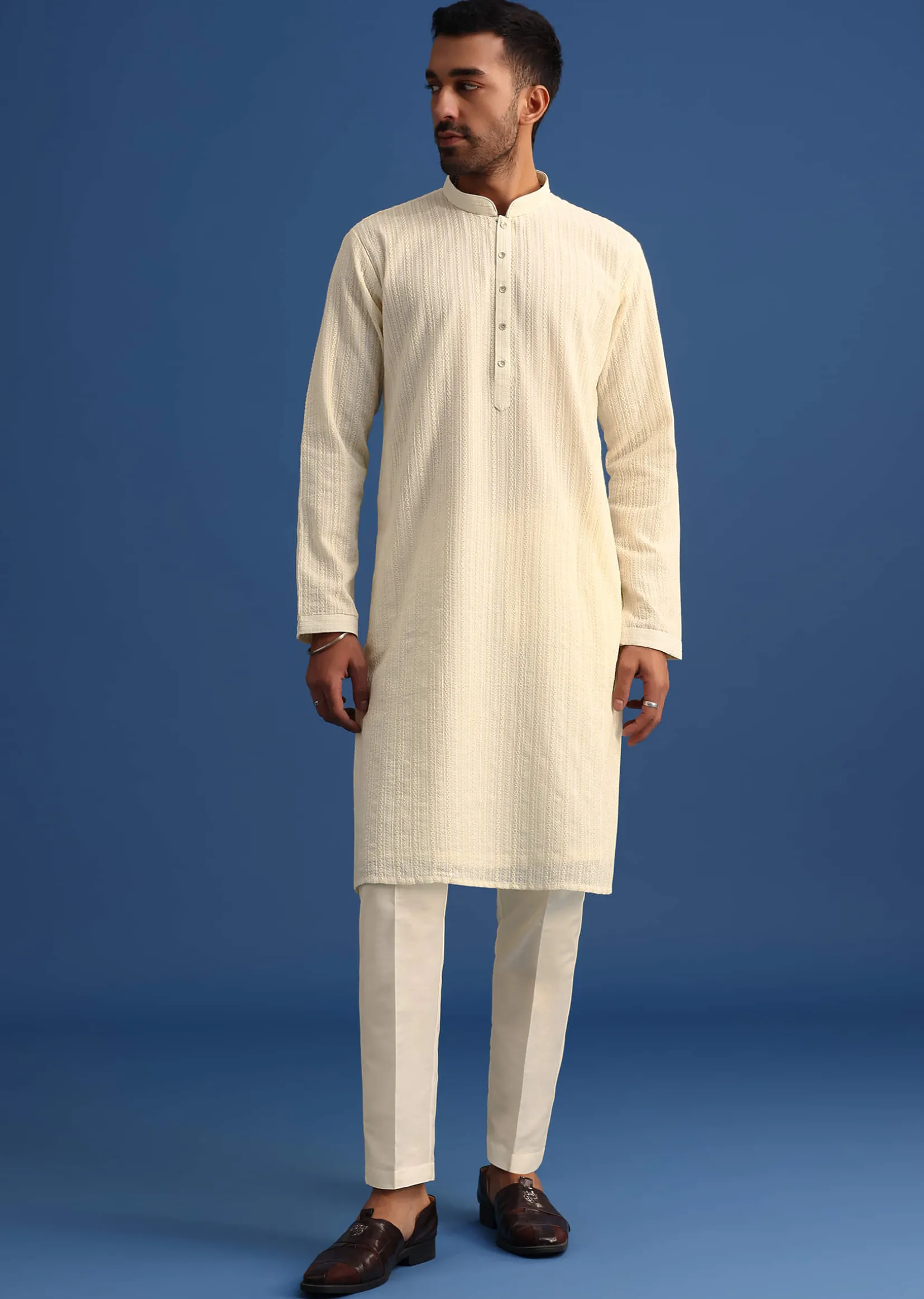 Off White Georgette Embroidered Kurta Set