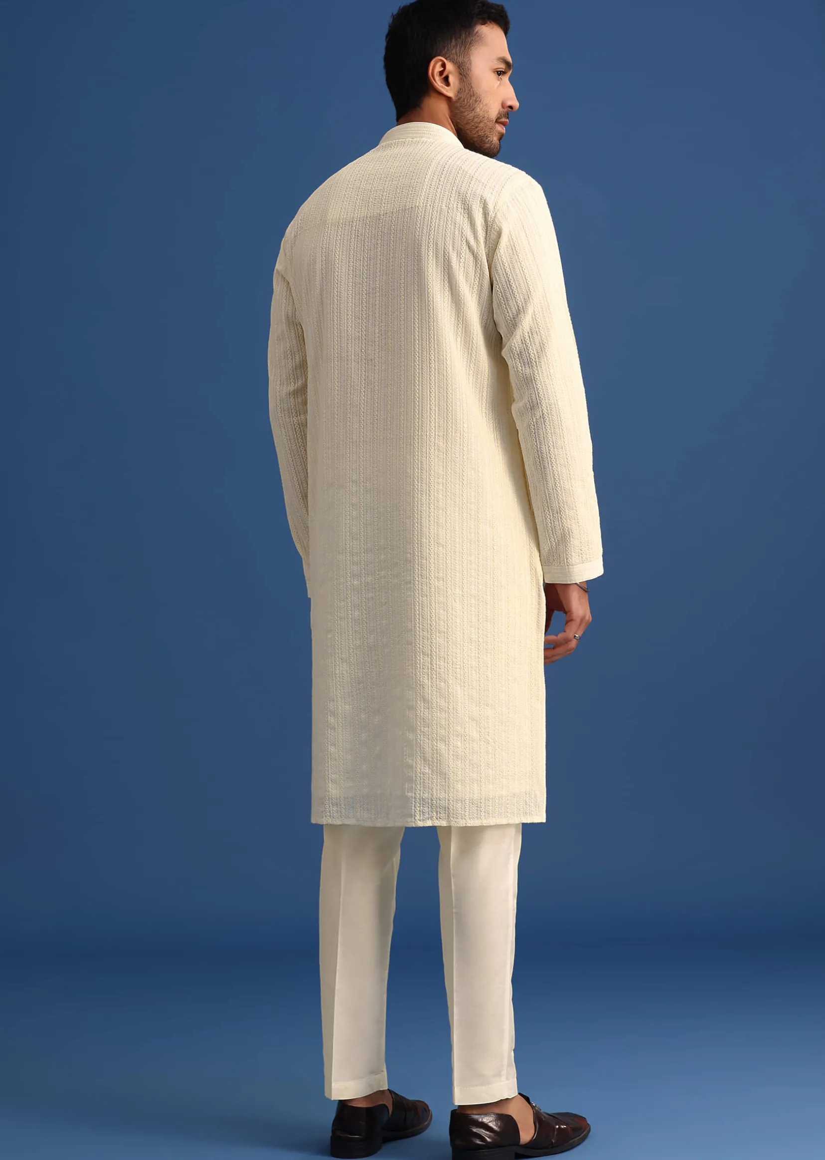 Off White Georgette Embroidered Kurta Set