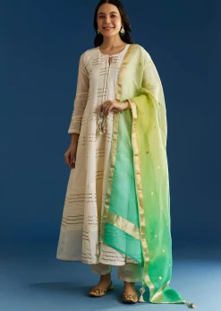 Off White Gotta Work Chanderi Anarkali With Ombre Organza Dupatta