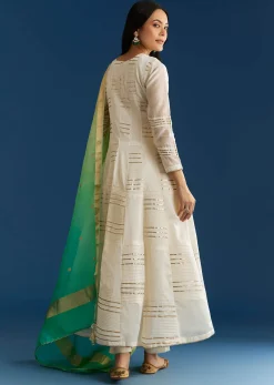Off White Gotta Work Chanderi Anarkali With Ombre Organza Dupatta