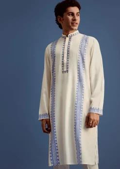 Off White Hand Block Printed Kurta Set