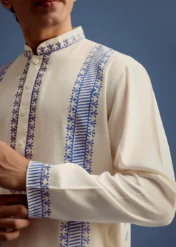 Off White Hand Block Printed Kurta Set