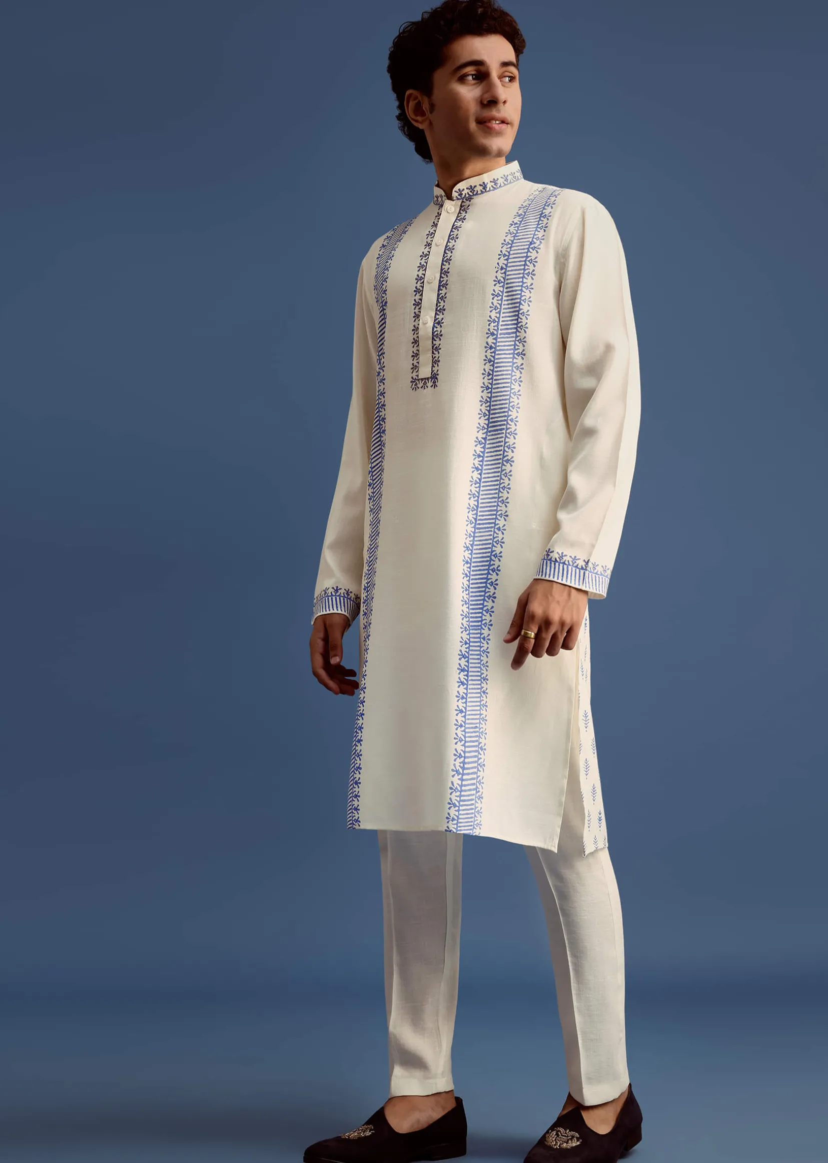 Off White Hand Block Printed Kurta Set