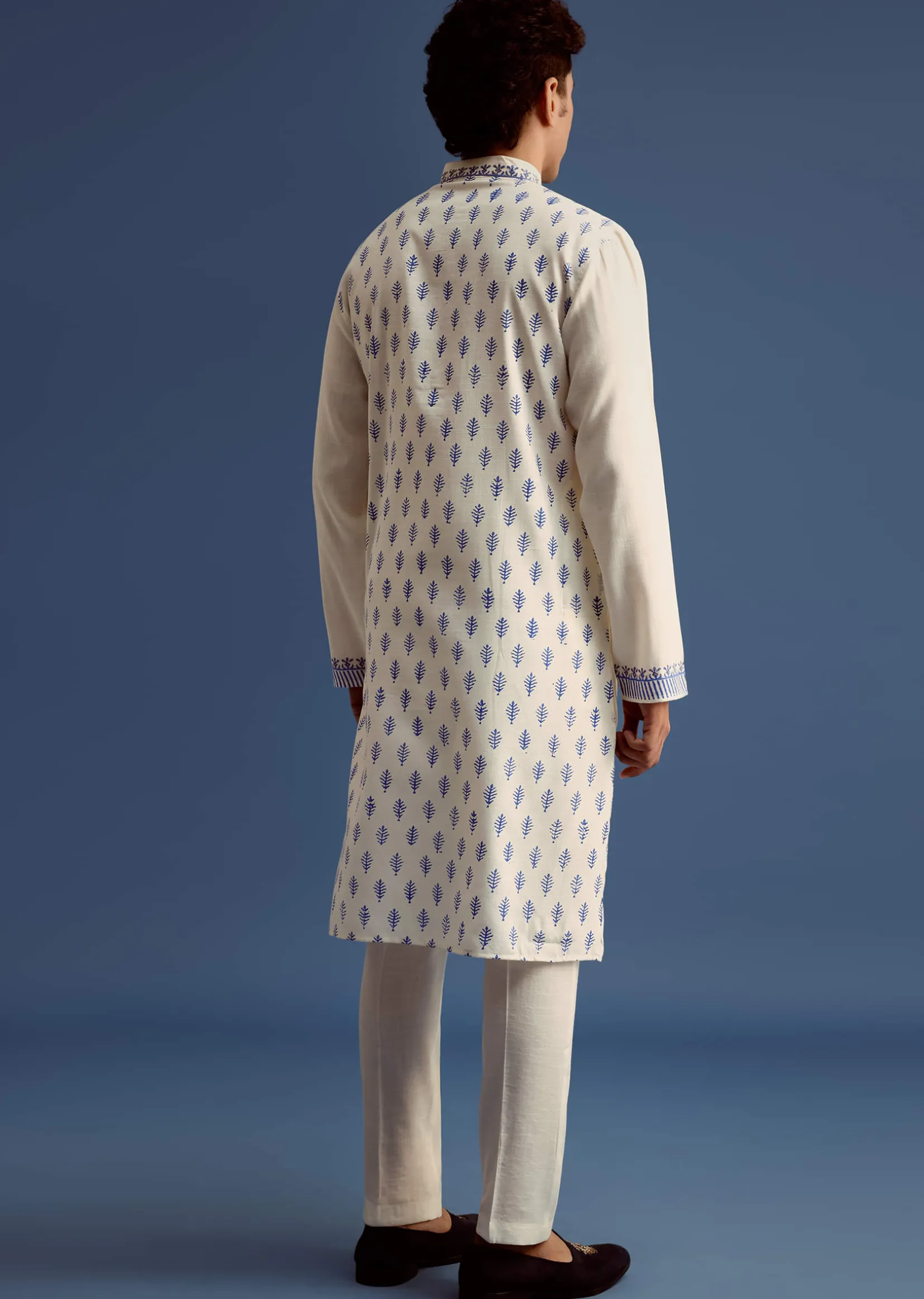 Off White Hand Block Printed Kurta Set