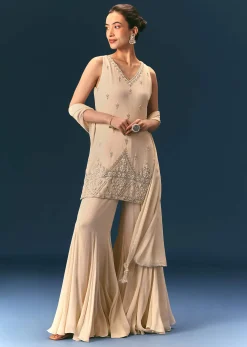 Off White Hand Embroidered Sharara Suit With Dupatta
