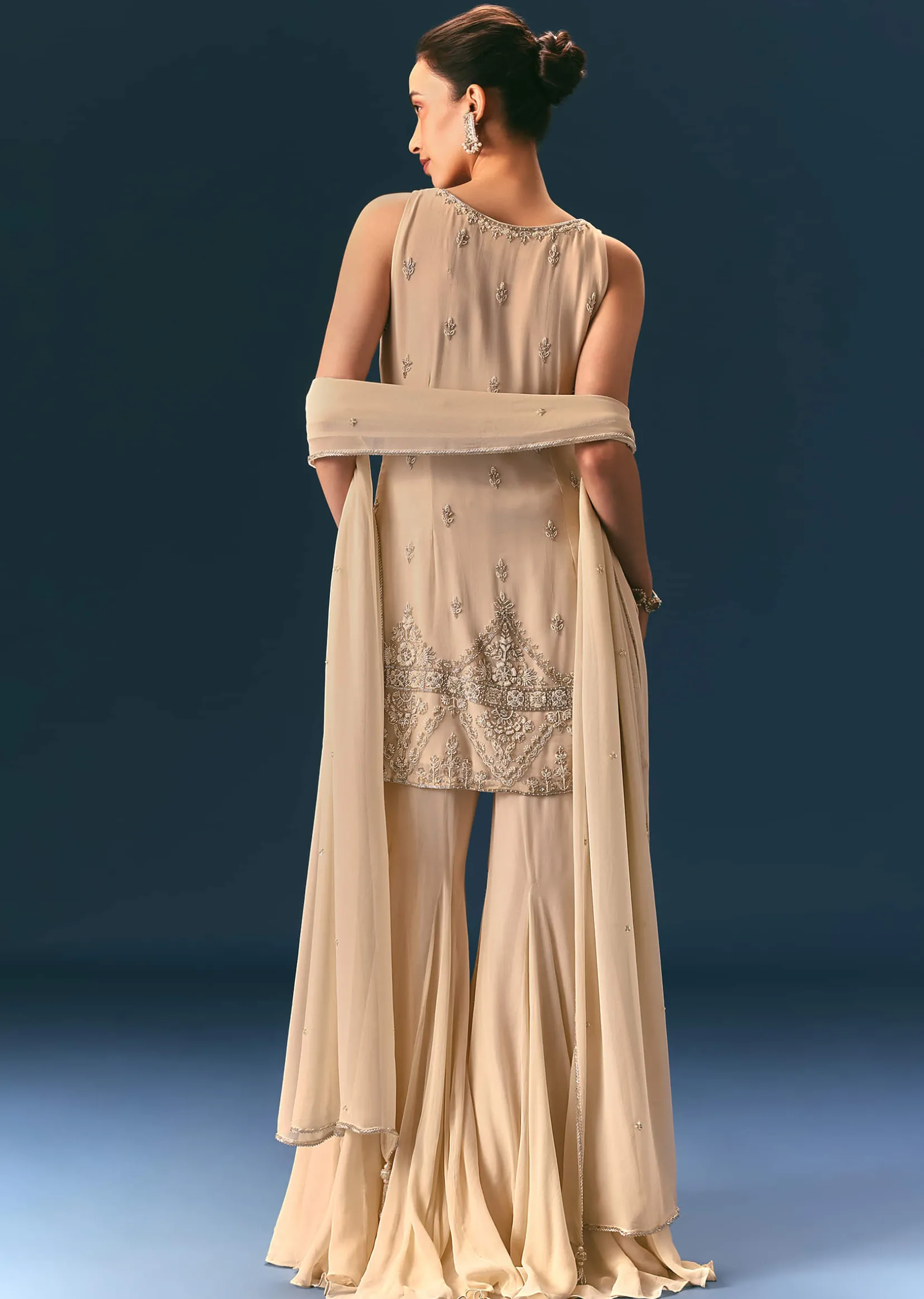 Off White Hand Embroidered Sharara Suit With Dupatta