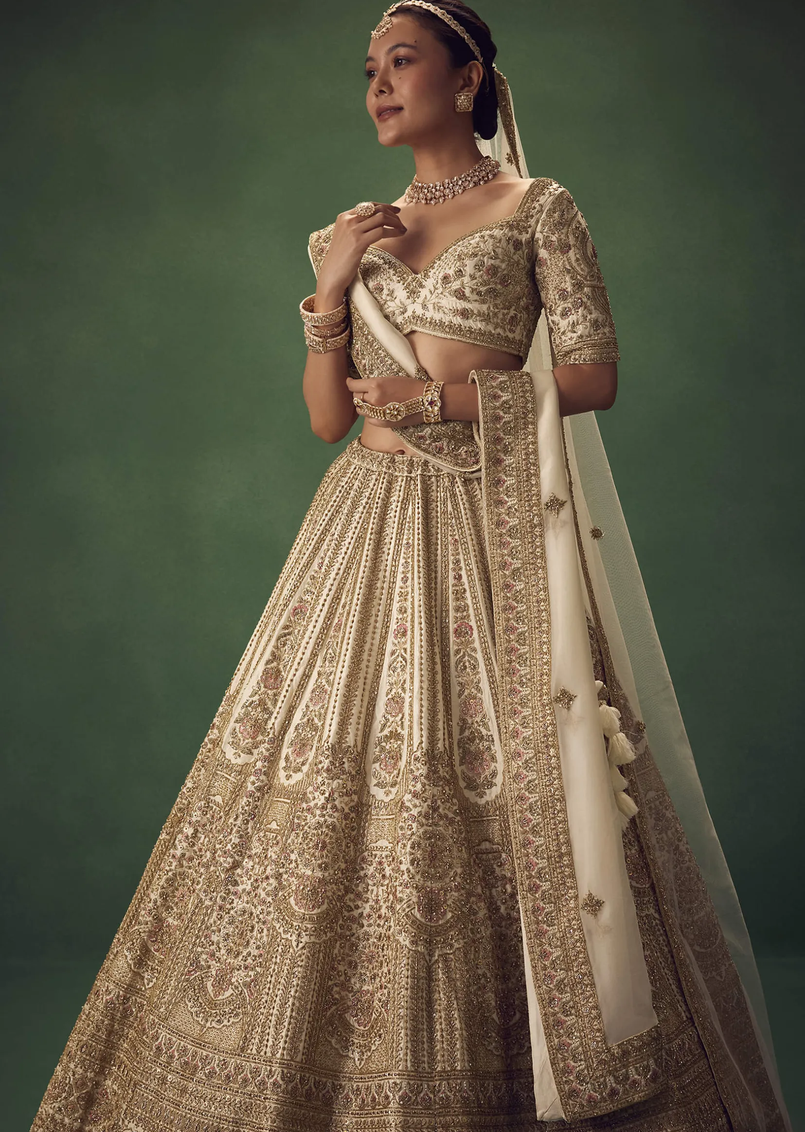 Off White Hand Embroidered Lehenga Set