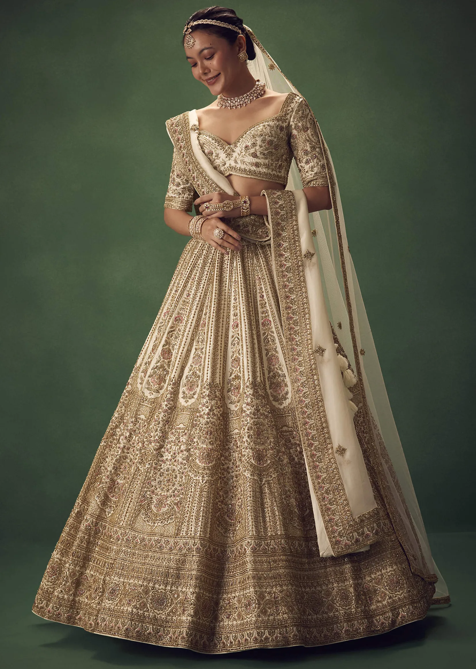 Off White Hand Embroidered Lehenga Set