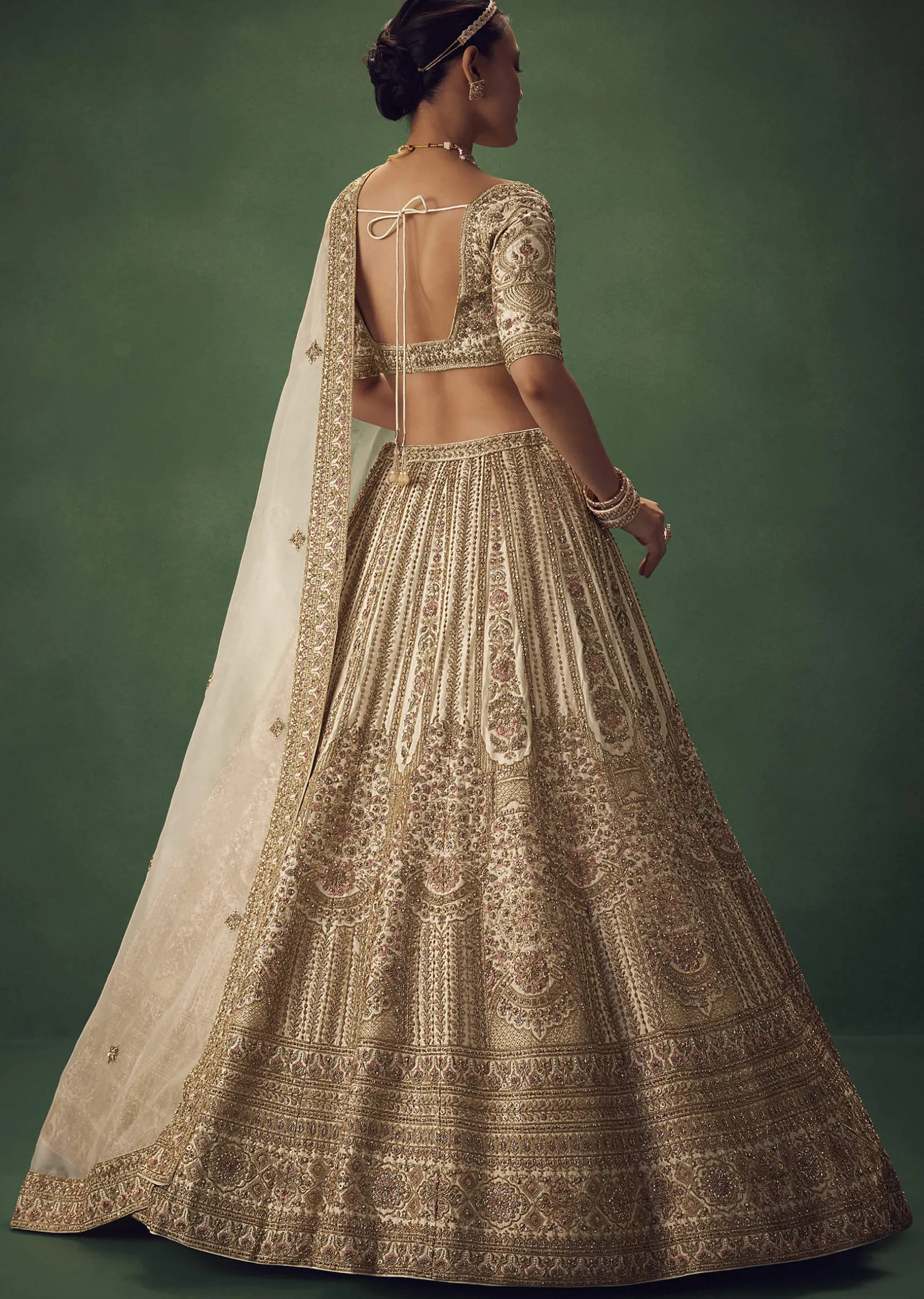 Off White Hand Embroidered Lehenga Set