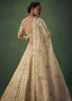 Off White Lehenga Set With Zari And Sequins Work