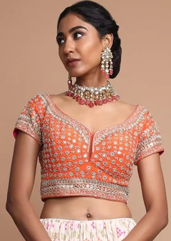 Off White Lehenga With Bandhani Print, Weaved Design And Heavy Gotta Work Border