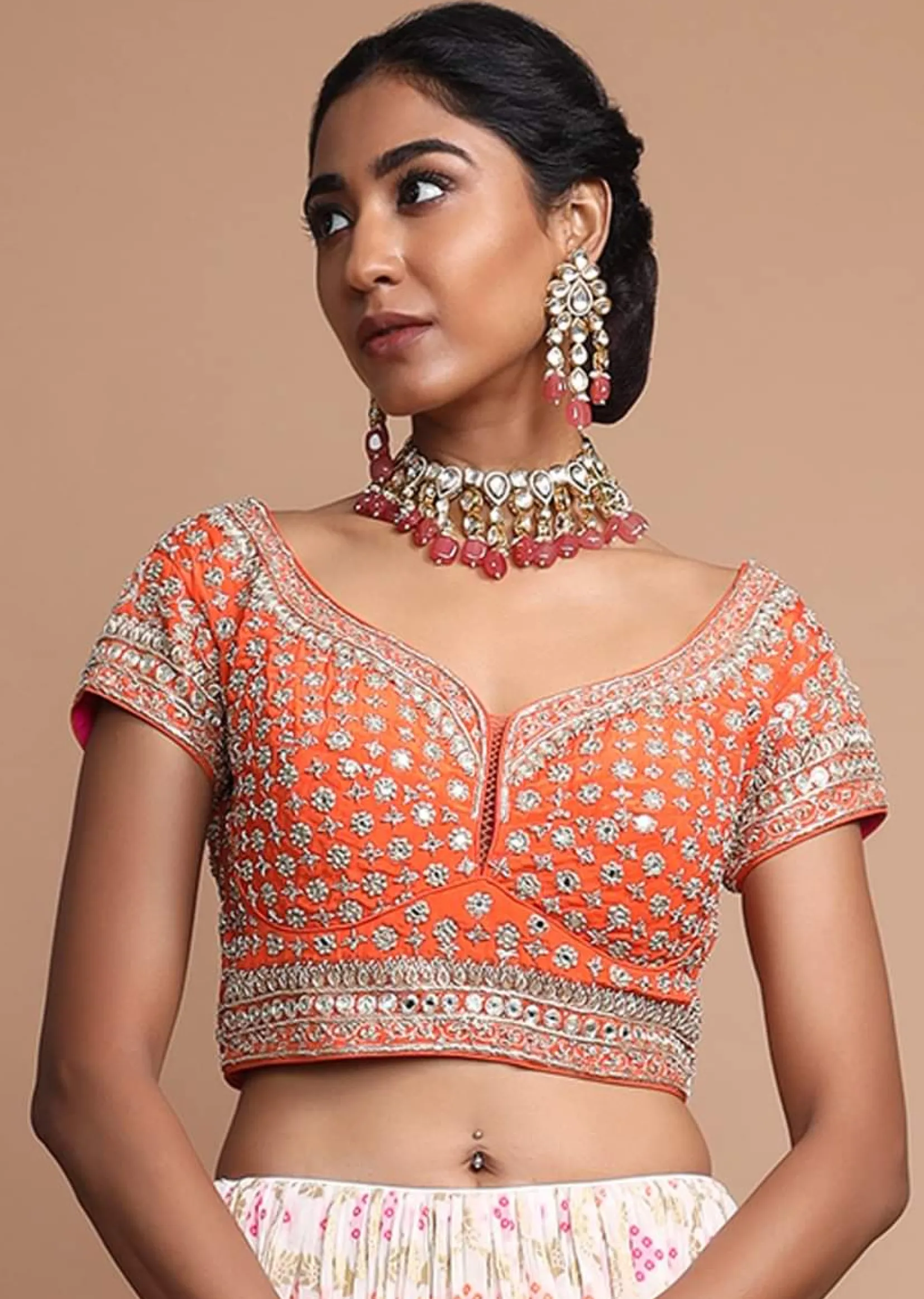 Off White Lehenga With Bandhani Print, Weaved Design And Heavy Gotta Work Border