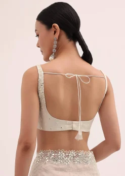 Off White Organza Saree In Sequins With Unstitched Blouse