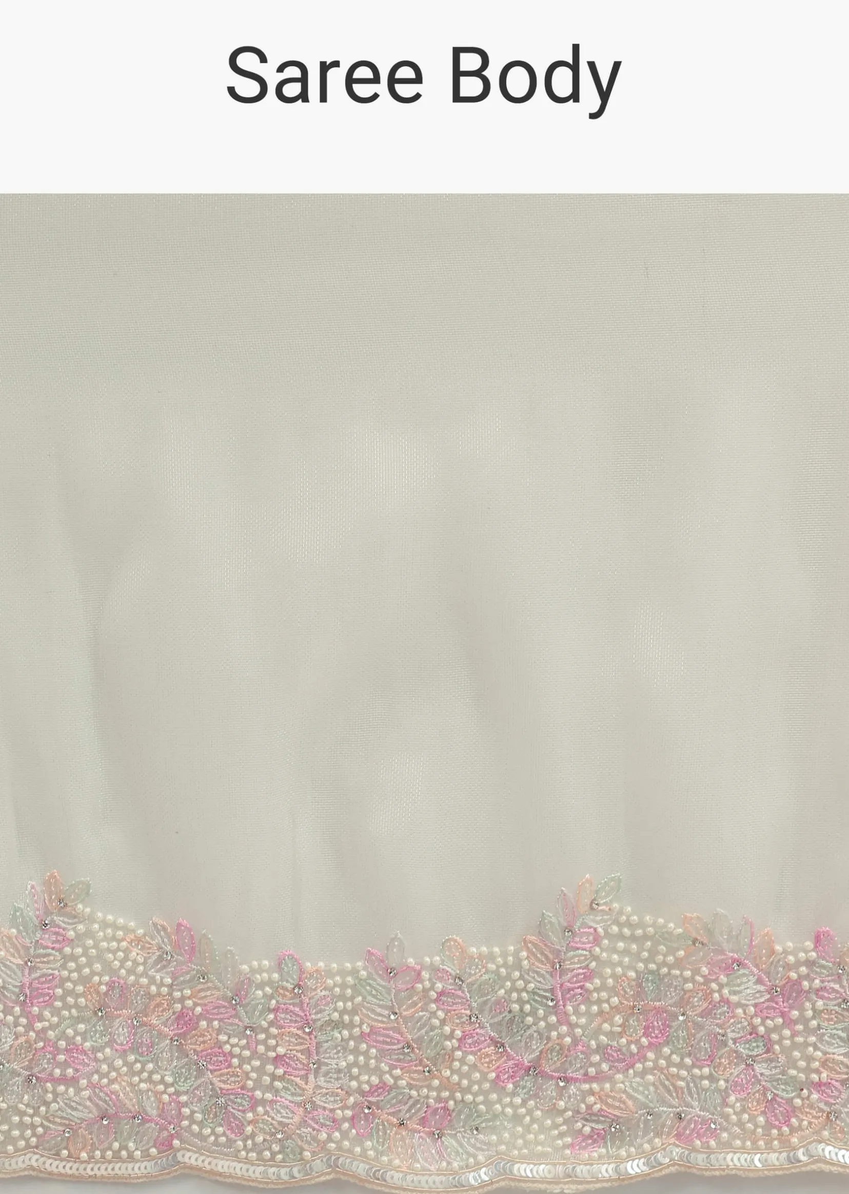 Off White Organza Saree In Thread Work With Unstitched Blouse