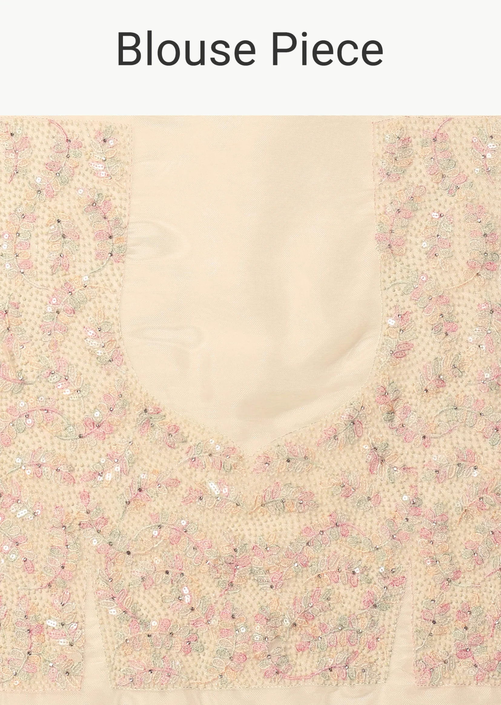 Off White Organza Saree In Thread Work With Unstitched Blouse