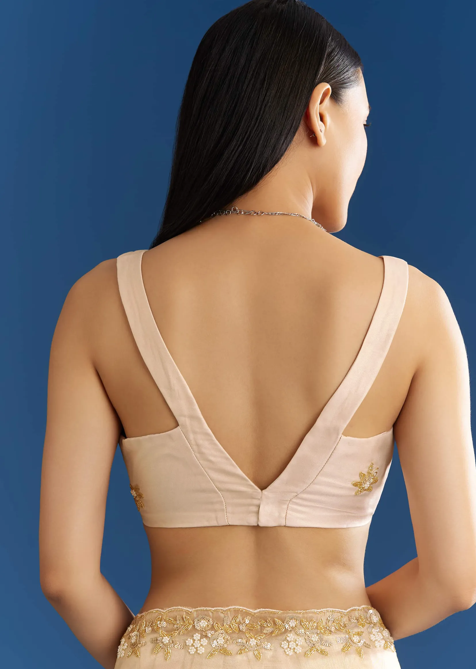 Off White Organza Tissue Saree With Beaded Scallop Border
