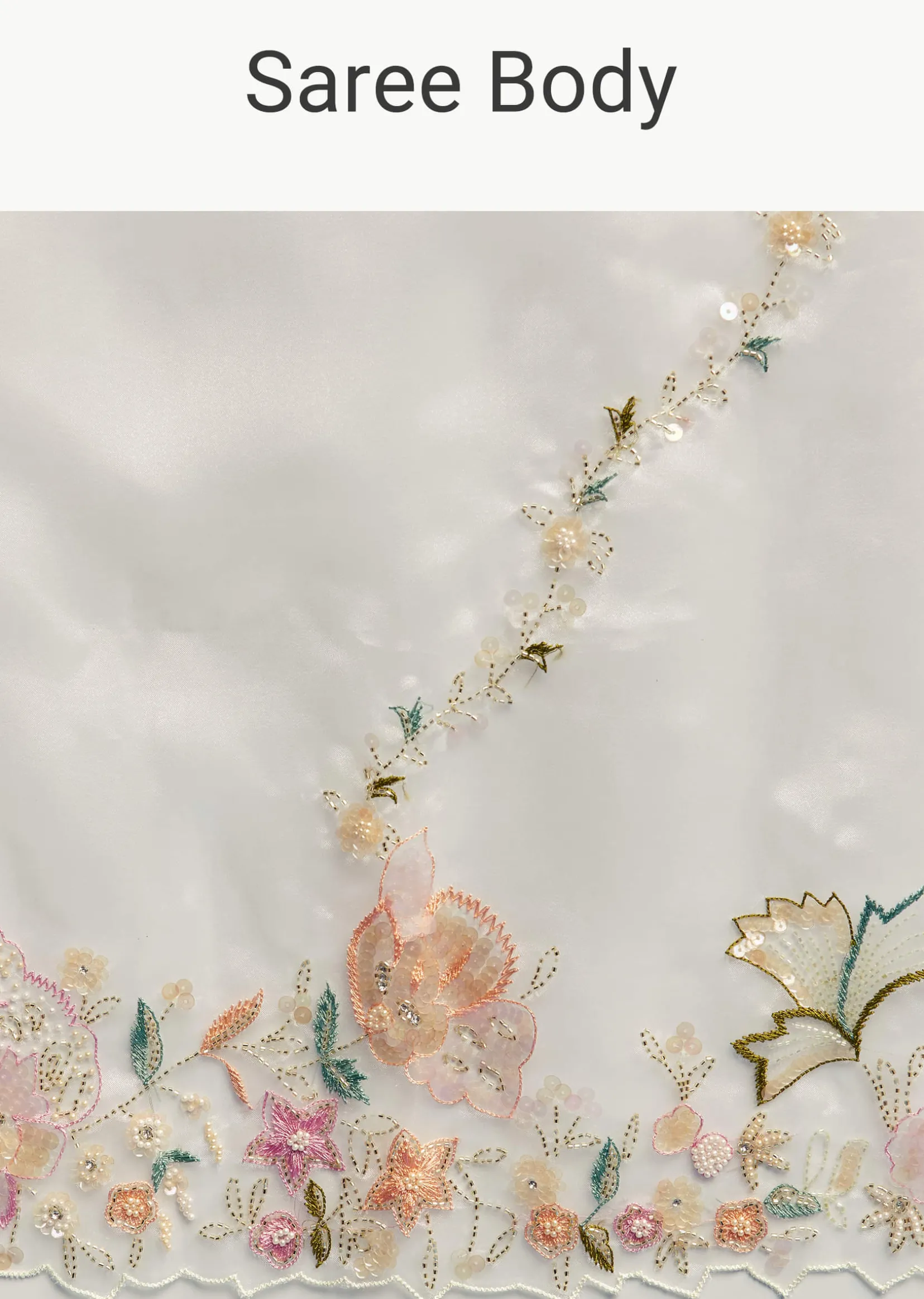 Off White Paper Tissue Saree With Floral Embroidery