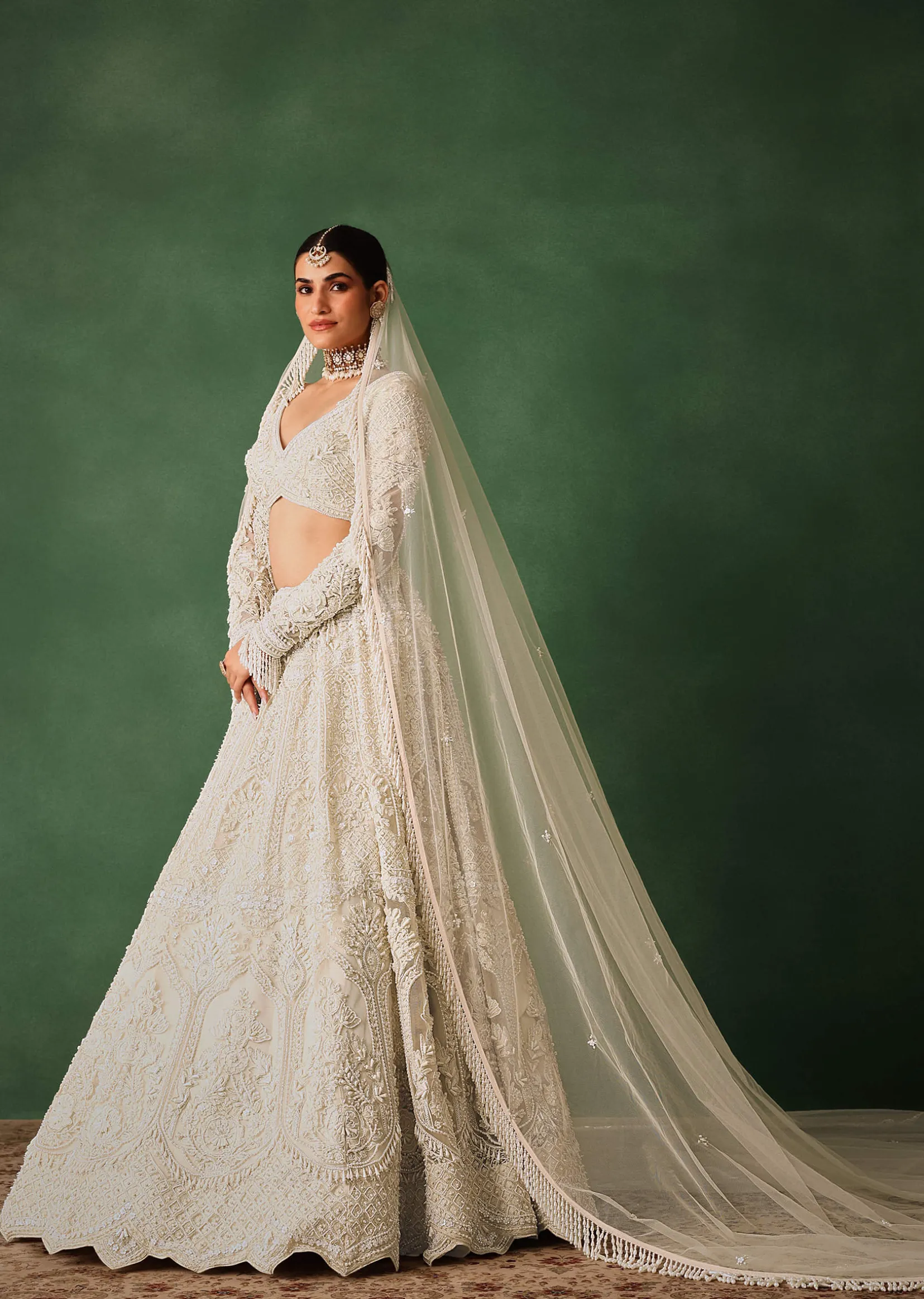 Off White Pearl Embroidered Lehenga Set With Dupatta