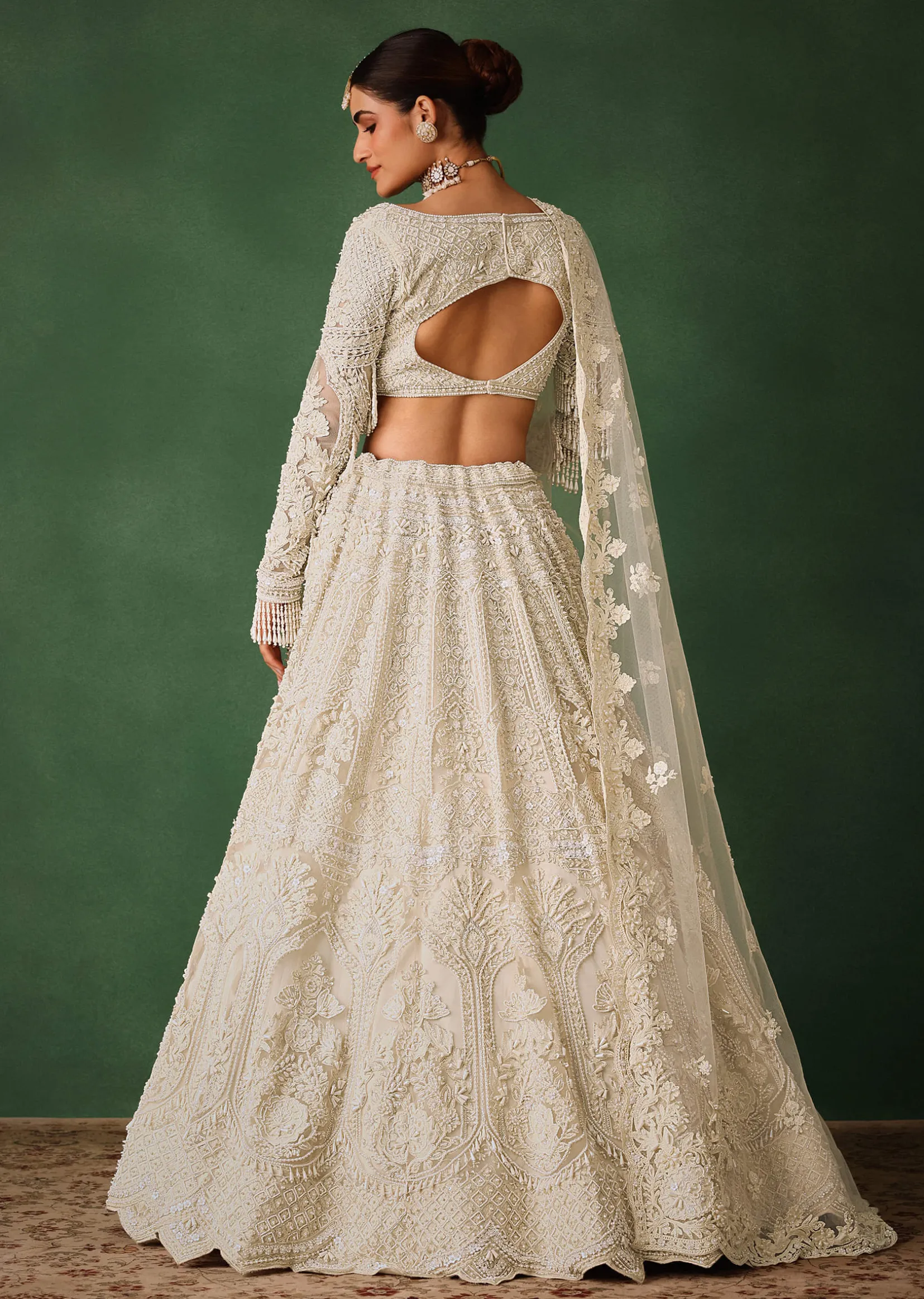 Off White Pearl Embroidered Lehenga Set With Dupatta