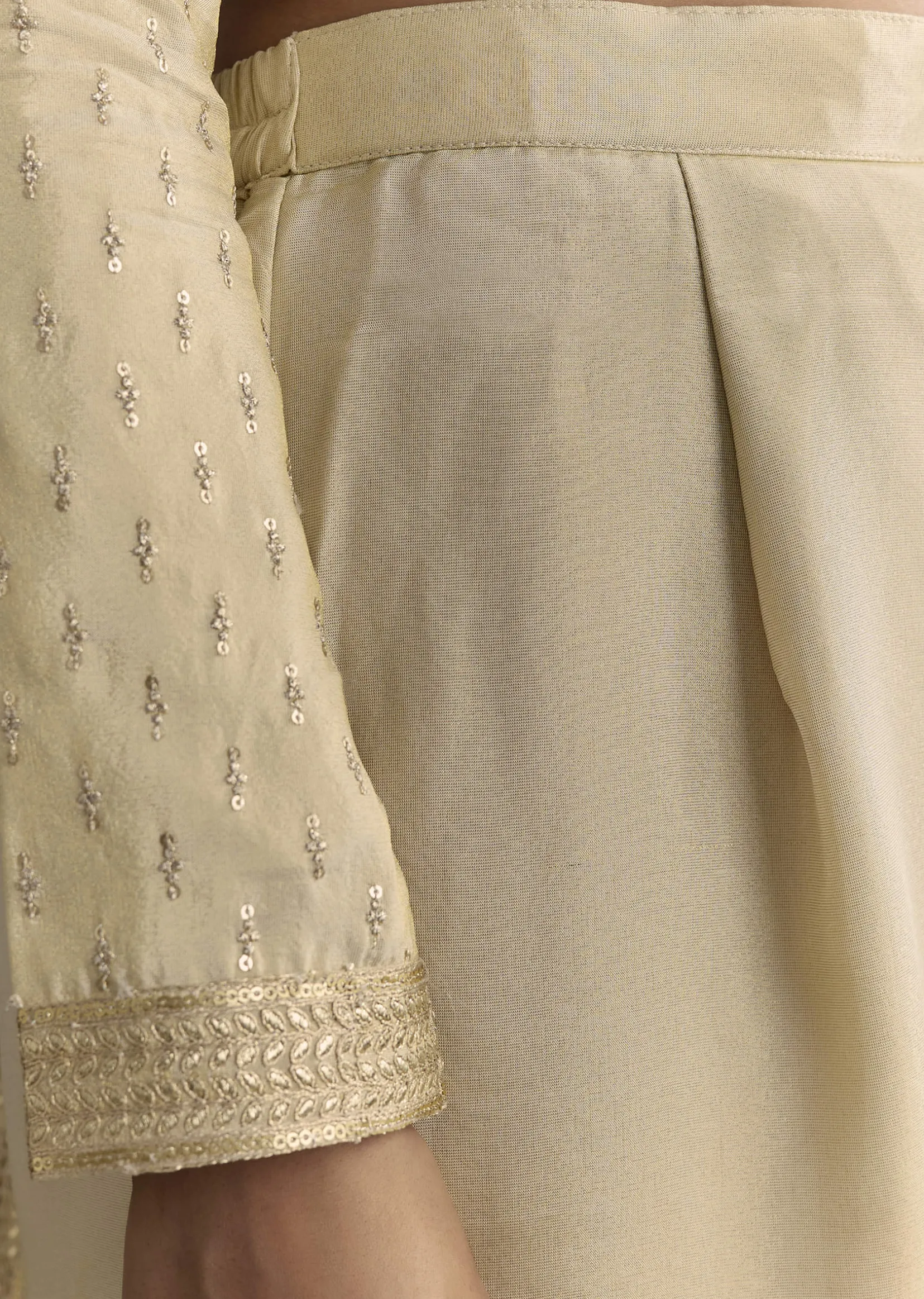 Off White Sequin Zardosi Kurta With Zari Badla Work Border Dupatta