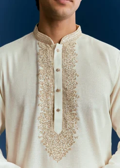 Off White Silk Kurta Set With Thread Embroidery