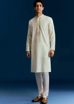 Off White Silk Kurta Set With Thread Embroidery