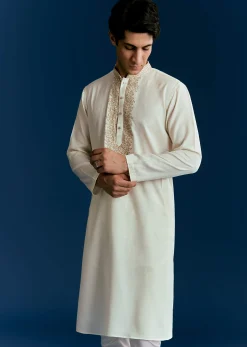 Off White Silk Kurta Set With Thread Embroidery