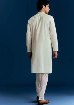Off White Silk Kurta Set With Thread Embroidery