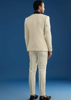 Off White Suiting Blazer Set With Beads And Cutdana Embroidery