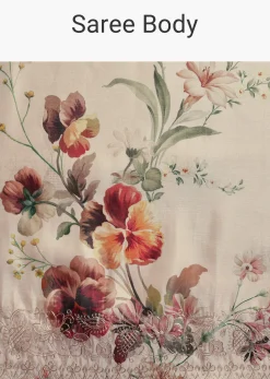 Off White Tissue Muslin Printed Saree With Pitta Work