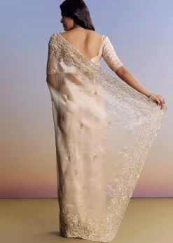 Off White Tissue Saree With Cutdana Floral Embroidery