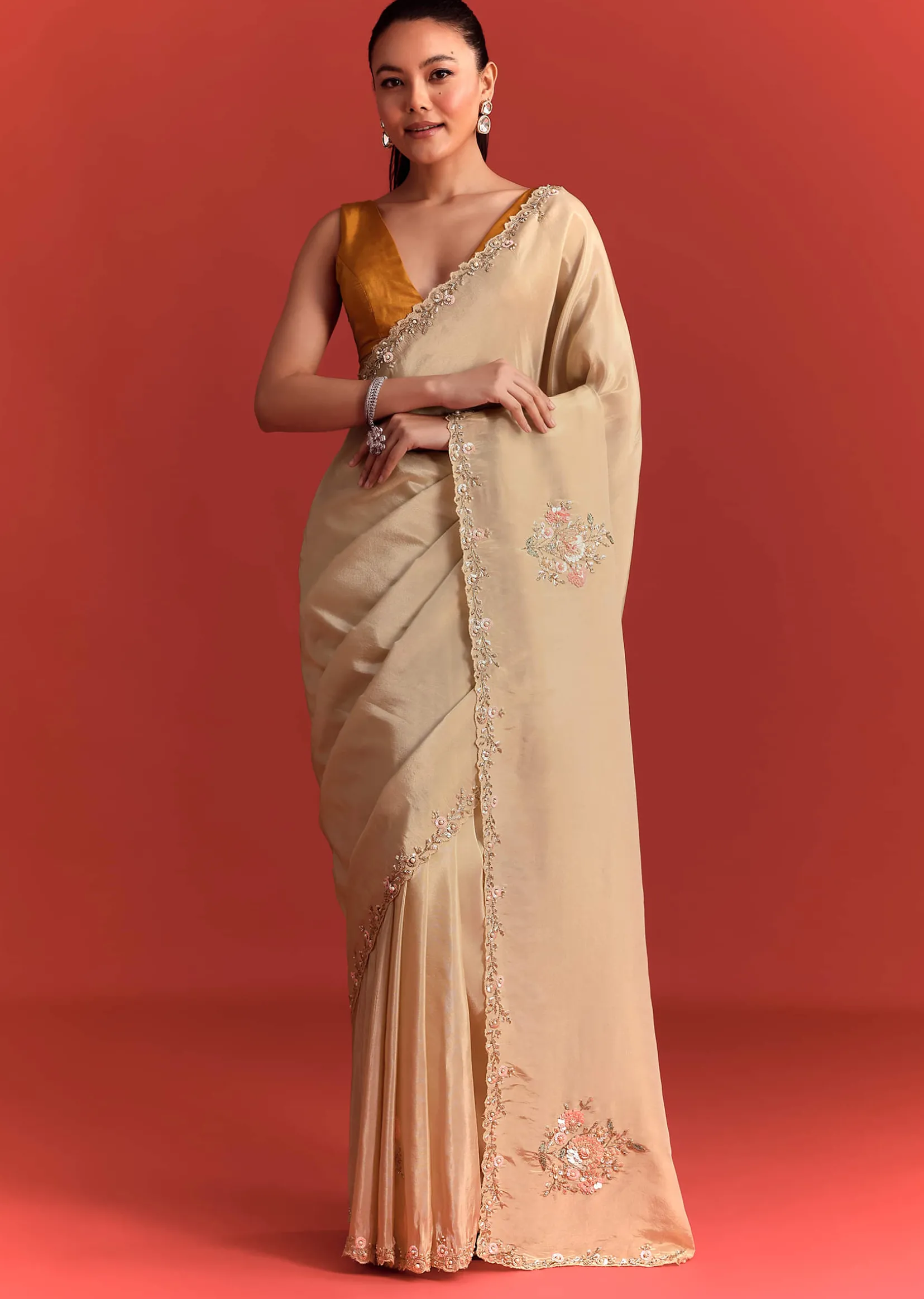 Off White Tissue Saree With Cutdana And Stone Work