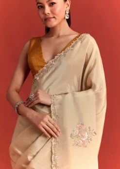 Off White Tissue Saree With Cutdana And Stone Work