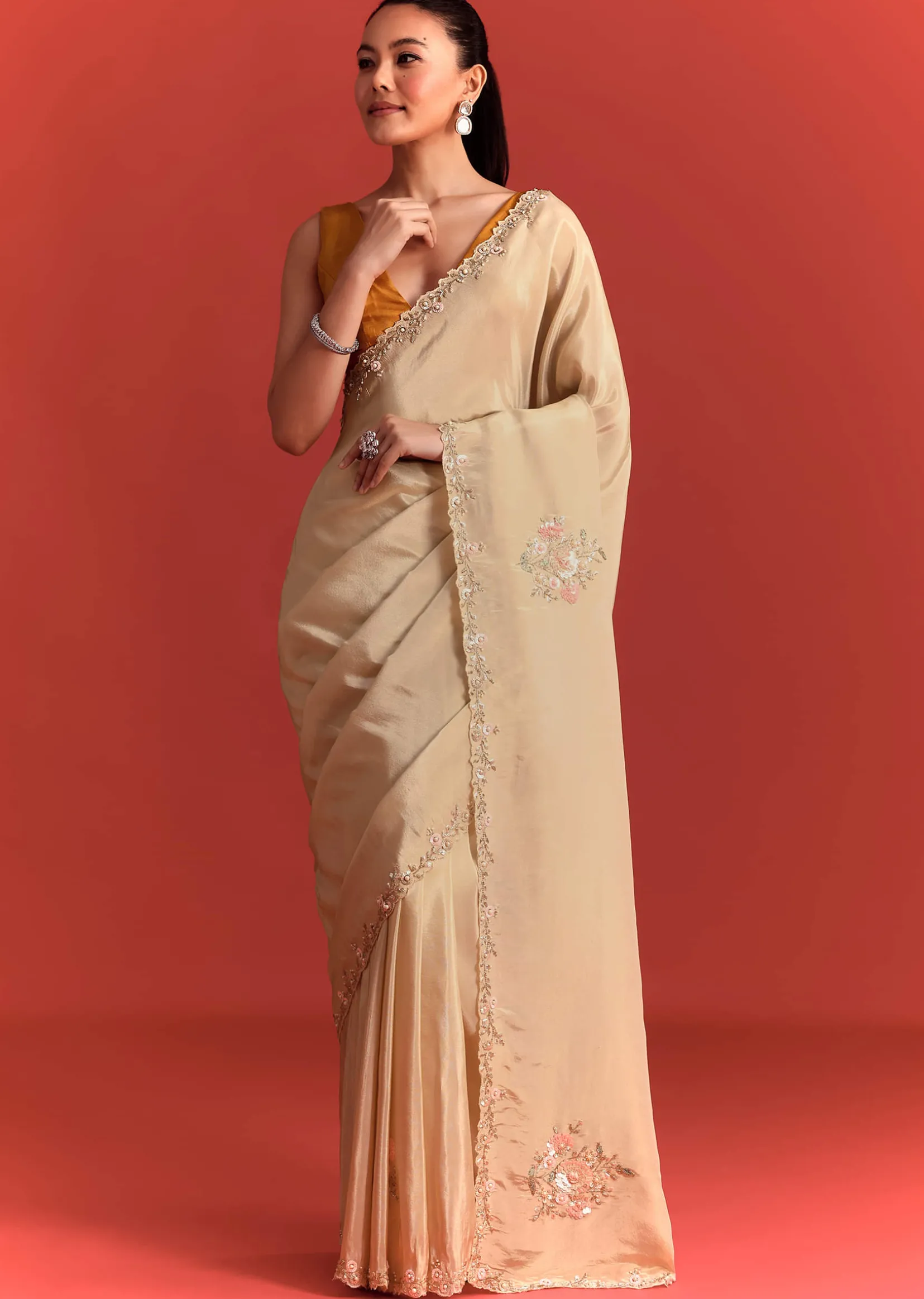 Off White Tissue Saree With Cutdana And Stone Work