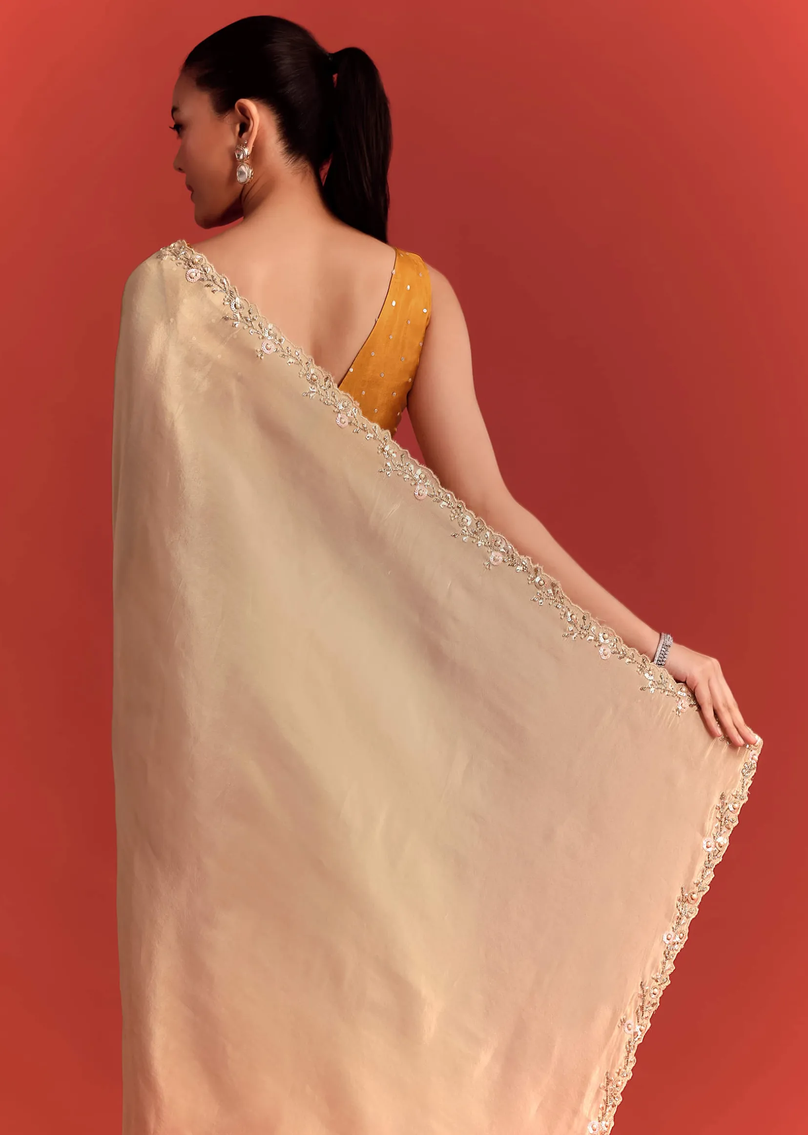 Off White Tissue Saree With Cutdana And Stone Work