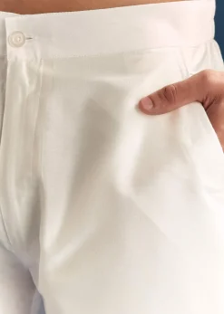 Off-White Linen Kurta Set For Men With Mirror Embroidery