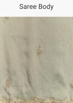 Olive Green Tissue Saree With Zardosi And Sequin Embroidery